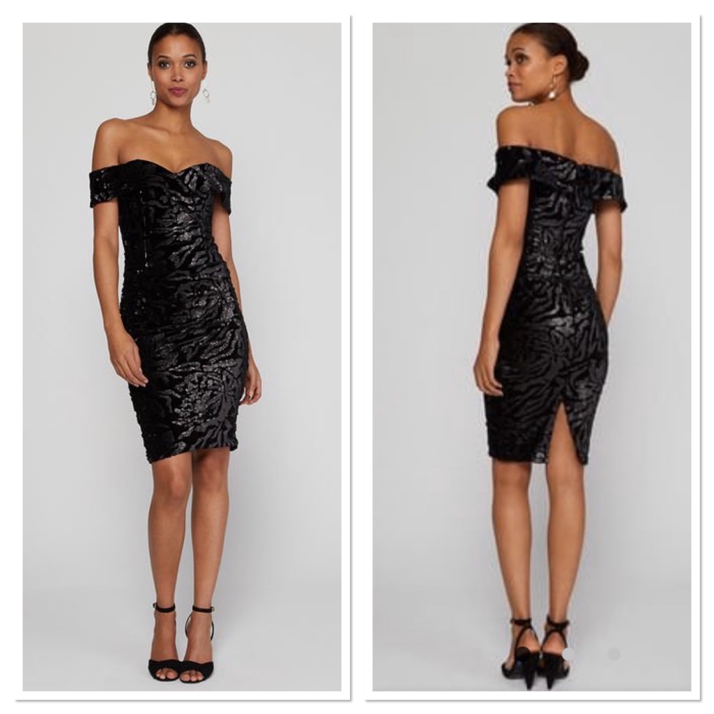 Bardot | Sequin Velvet Off The Shoulder Dress